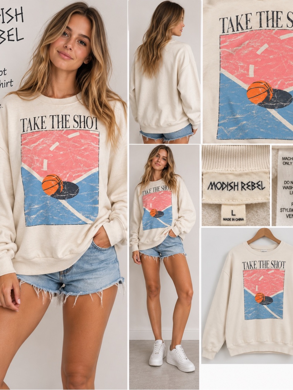 Modish Rebel “Take the Shot” Basketball Sweatshirt – Size Large